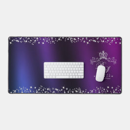 Alfrombrillas De Escritorio Glittering Crown Monograma Azul morado