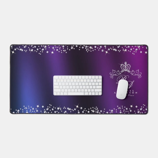 Alfrombrillas De Escritorio Glittering Crown Monograma Azul morado (Teclado y ratón)