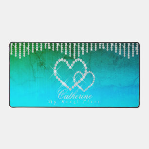 Alfrombrillas De Escritorio Glittering Hearts Aqua Desk Mat