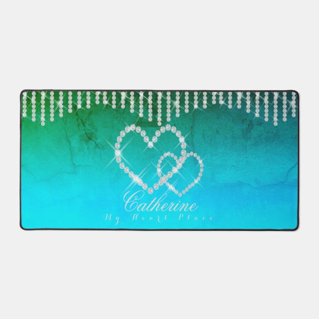 Alfrombrillas De Escritorio Glittering Hearts Aqua Desk Mat (Anverso)