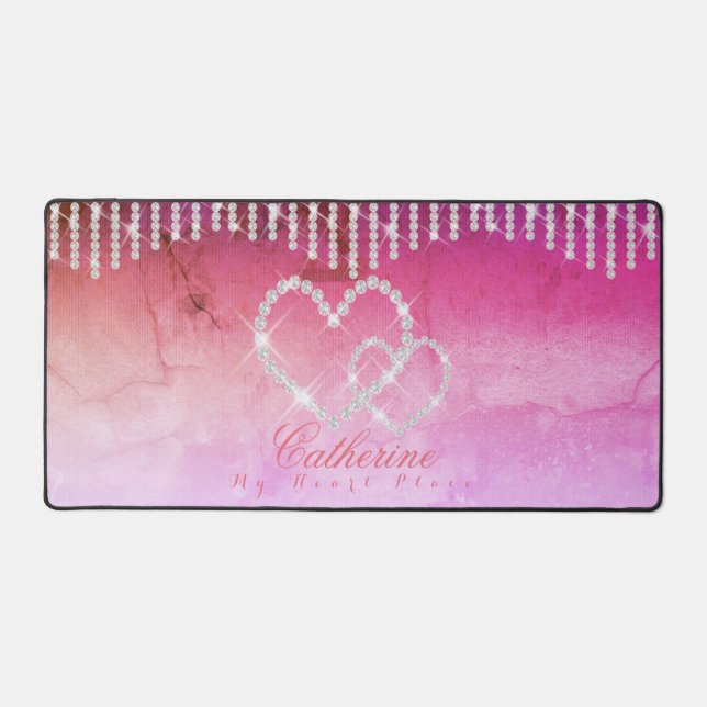 Alfrombrillas De Escritorio Glittering Hearts Red Desk Mat rosa (Anverso)