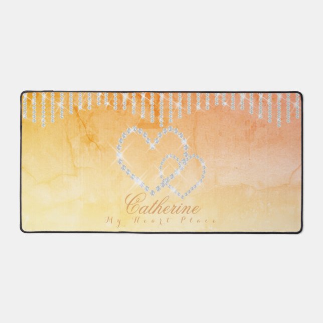 Alfrombrillas De Escritorio Glittering Hearts Yellow Peach Desk Mat (Anverso)