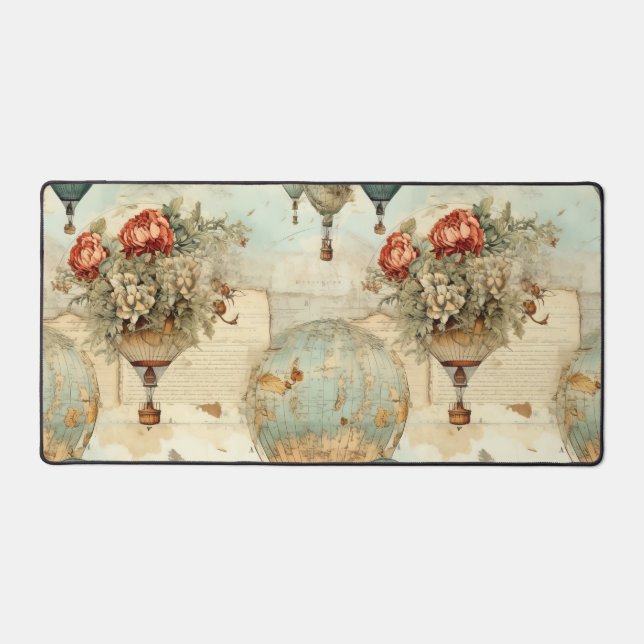 Alfrombrillas De Escritorio Globo de aire caliente de época en un paisaje sere (Anverso)