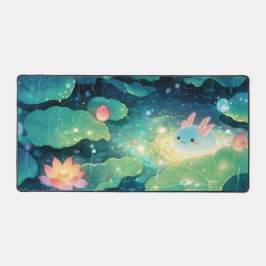 Alfrombrillas De Escritorio Glowing Blue Axolotl Rainy Night Lotus Pond