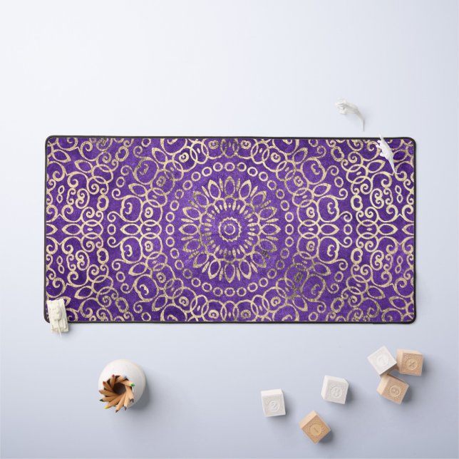 Alfrombrillas De Escritorio Gold Mandala Zen Bonito Girly Boho Bright Purple (Mesa para niños)