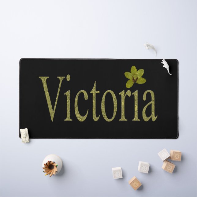 Alfrombrillas De Escritorio Gold Victoria Nombre Hecho Con Orquídeas Doradas, (Mesa para niños)