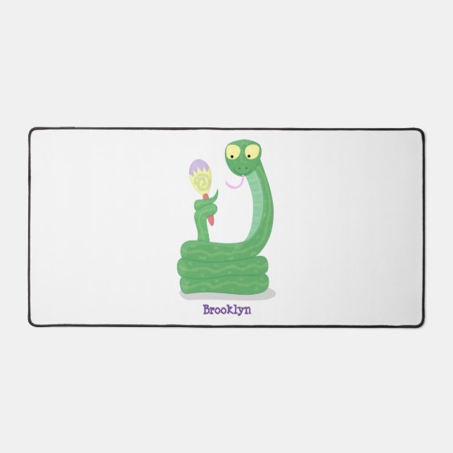 Alfrombrillas De Escritorio Graciosa serpiente verde con maraca personalizado (Anverso)