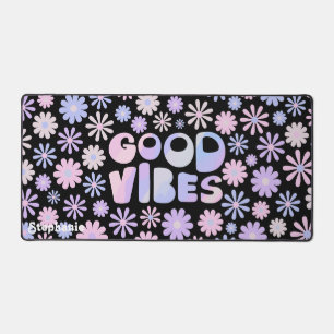 Alfrombrillas De Escritorio Gradiente Holo Retro Daisies Good Vibes Typografía