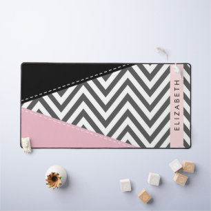 Alfrombrillas De Escritorio Gray Zigzag, Gray Chevron, Pink, Tu Nombre