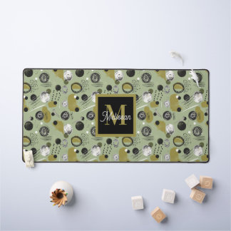 Alfrombrillas De Escritorio Green Boho Pattern Monogram Name 