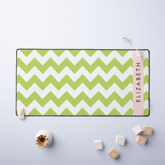Alfrombrillas De Escritorio Green Zigzag, Green Chevron, Tu Nombre (Mesa para niños)