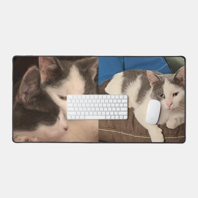 Alfrombrillas De Escritorio "Gris y gato blanco" (Teclado y ratón)