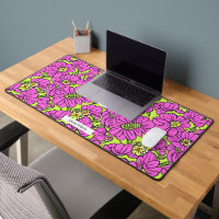 Groovy Hippie Neon Patrón floral rosa y amarillo