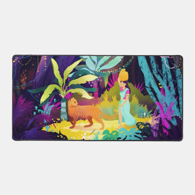 Alfrombrillas De Escritorio Hermoso chica y un leopardo (Anverso)