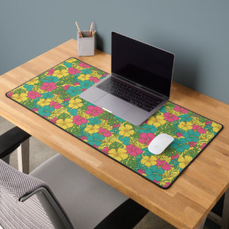 Alfrombrillas De Escritorio Hibiscus Floral Burst | Pink Yellow Teal