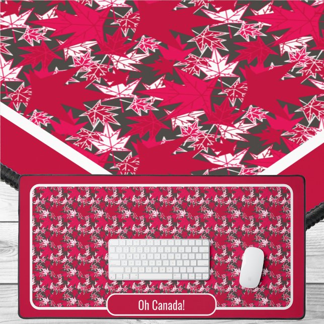 Alfrombrillas De Escritorio Hojas de arce en un fondo de carbón vegetal (Maple Leaves - Red and White on Charcoal by The Canadian Outpost Shop)