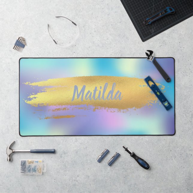 Alfrombrillas De Escritorio Holográfico - diseño dorado, lindo (Puesto de trabajo)