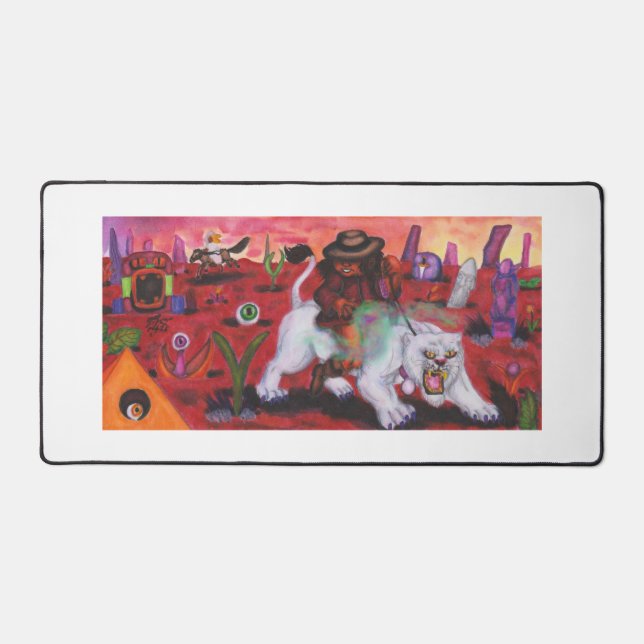 Alfrombrillas De Escritorio Ilustracion acuarela Niño monta leona blanca (Anverso)