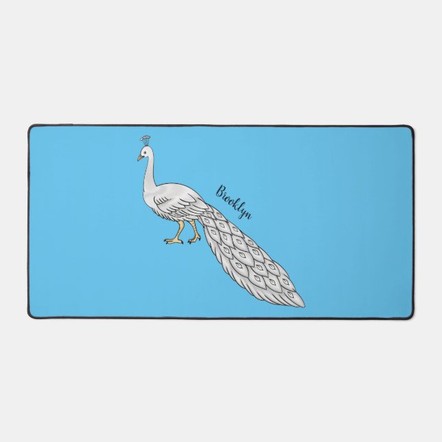 Alfrombrillas De Escritorio Ilustracion personalizado de pavo real blanco (Anverso)