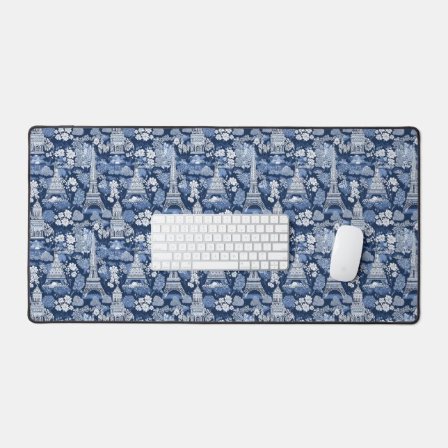 Alfrombrillas De Escritorio Intrincada tela azul parisina con motivos (Teclado y ratón)