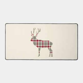 Alfrombrillas De Escritorio Invierno Tartan Plaid Deer Silhouette Desk Mat