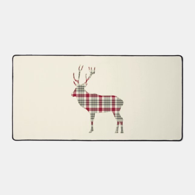 Alfrombrillas De Escritorio Invierno Tartan Plaid Deer Silhouette Desk Mat (Anverso)