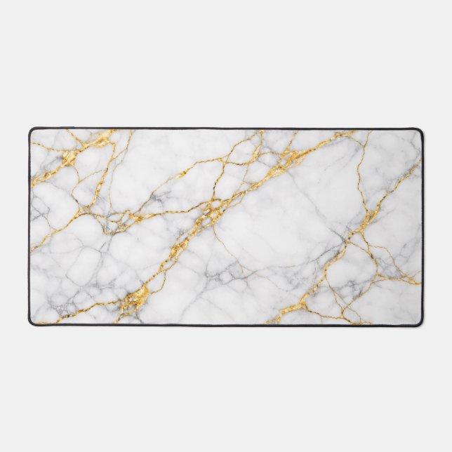 Alfrombrillas De Escritorio Kintsugi Marble Gold Fracture Luxury Desk Mat (Anverso)