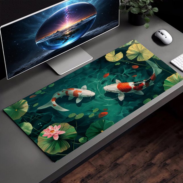 Alfrombrillas De Escritorio Koi Fish In Water Red Lotus Ilustracion Art (Subido por el creador)