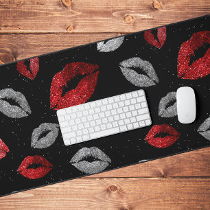 Alfrombrillas De Escritorio Labios rojos plateados con brillo para San Valentí