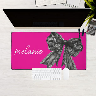 Alfrombrillas De Escritorio Lazo Coquette Rosa Caliente Encaje Negro Nombre Pe