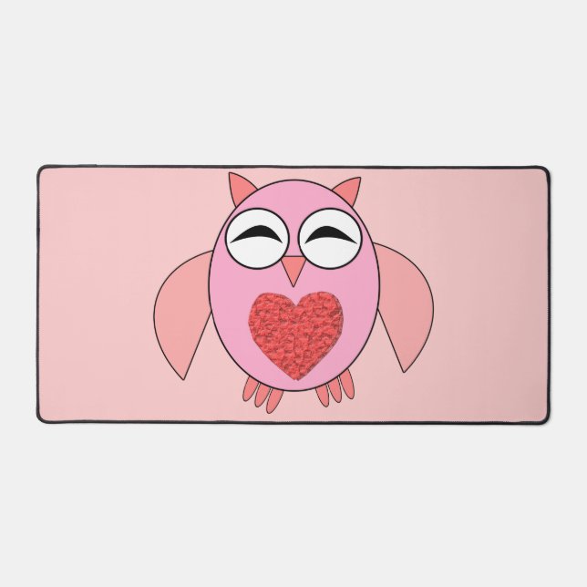 Alfrombrillas De Escritorio Lechuza de corazón de amor rosa (Anverso)