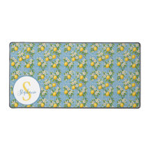 Lemon Acuarela Patrón de Baldosa Azul Personalizad