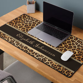 Alfrombrillas De Escritorio Leopardo Animal Print Brown & Gold Stripe Glamour