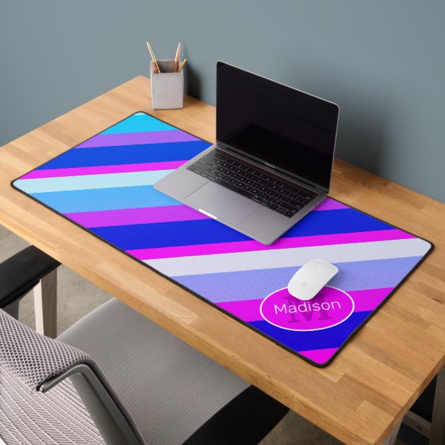 Alfrombrillas De Escritorio Líneas geométricas retro azul rosado Monograma (Oficina 2)