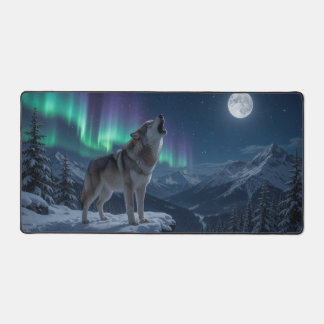 Alfrombrillas De Escritorio Lobo Aullador Con Luna Llena, Aurora Boreal