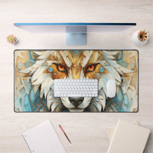 Alfrombrillas De Escritorio Lobo Steampunk Rojo y blanco