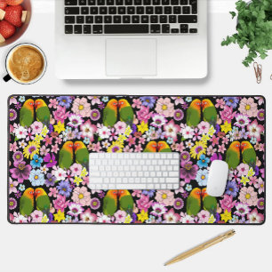 Alfrombrillas De Escritorio Loros Lindos Flores Tropicales Pájaro Romántico