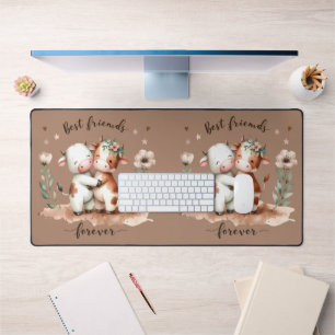Alfrombrillas De Escritorio Los mejores amigos de Cute Cow abrazan el arte flo