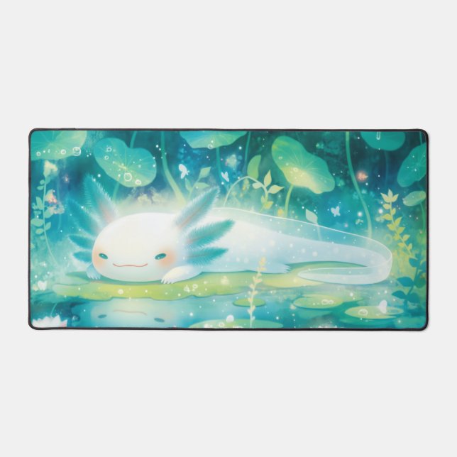 Alfrombrillas De Escritorio Luminous Teal Axolotl Aquatic Dream Pond (Anverso)