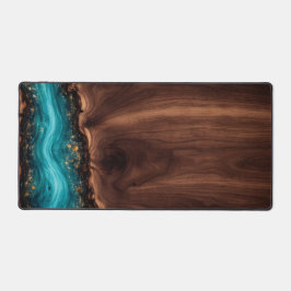 Alfrombrillas De Escritorio Luxury Walnut Wood and Teal Resin Art Desk Mat