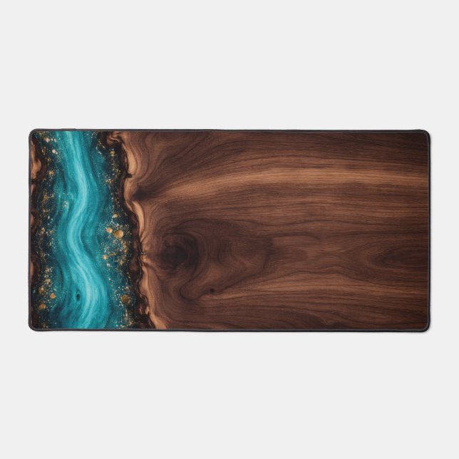 Alfrombrillas De Escritorio Luxury Walnut Wood and Teal Resin Art Desk Mat (Anverso)