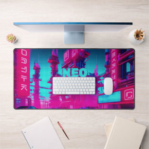 Alfrombrillas De Escritorio Magenta Cian Neon Ciberpunk Neo Tokio Jugador