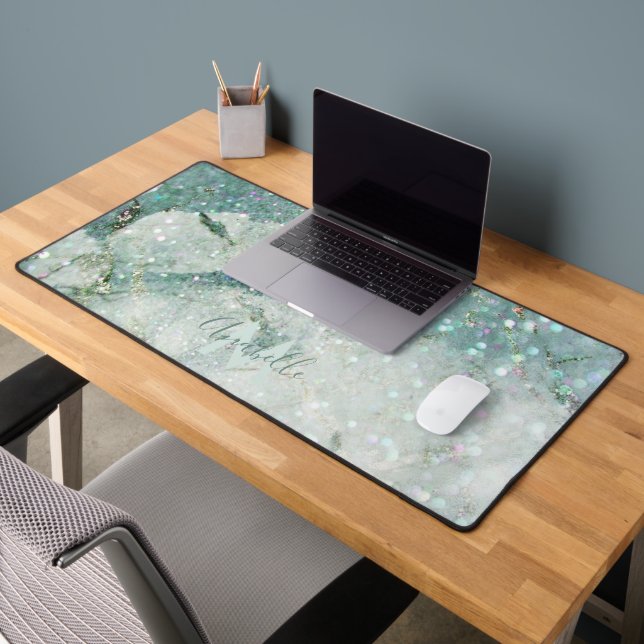 Alfrombrillas De Escritorio Magnífica Mármol Verde y Purpurina Monogramado (Oficina 2)