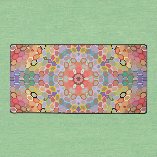Alfrombrillas De Escritorio Mandalá Hexagonal Arcoíris (Rainbow Hexagon Mandala Desk Mat by Wormhole Orbital)