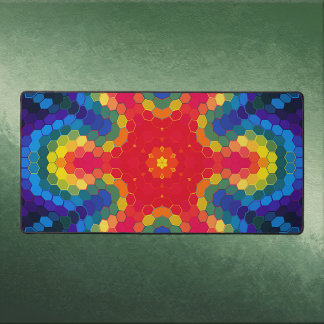 Alfrombrillas De Escritorio Mandalá Hexagonal Rojo Amarillo y Azul