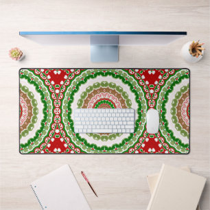 Alfrombrillas De Escritorio Mandalas de Navidad en Rojo, Verde y Dorado Cálido