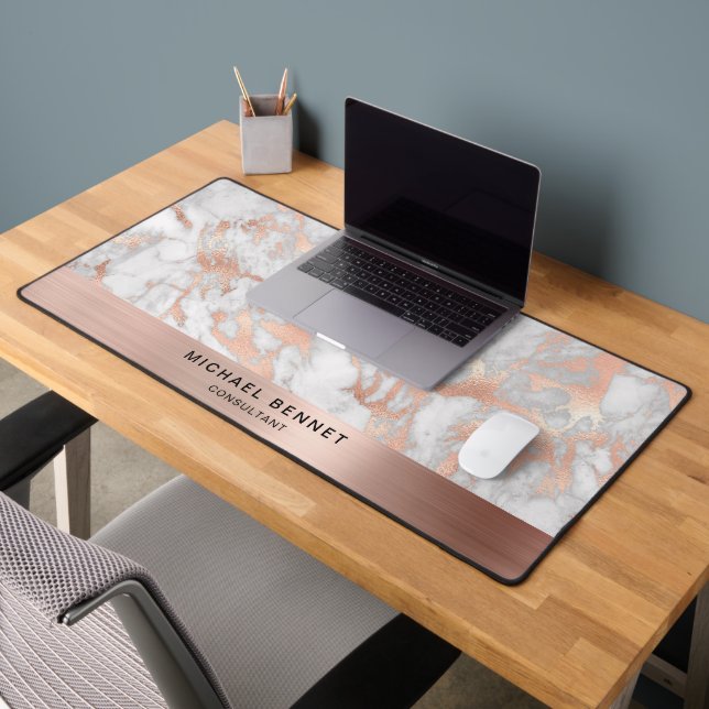 Alfrombrillas De Escritorio Marble Faux Rosa Gold Metallic Business (Oficina 2)