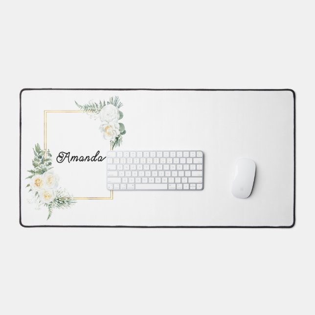 Alfrombrillas De Escritorio Marco floral con su nombre (Teclado y ratón)
