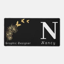 Alfrombrillas De Escritorio Mariposa de flor de oro blanco negro minimalista