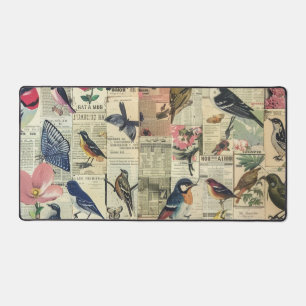 Alfrombrillas De Escritorio Mariposa Pájaro Vintage Periódico Botánico
